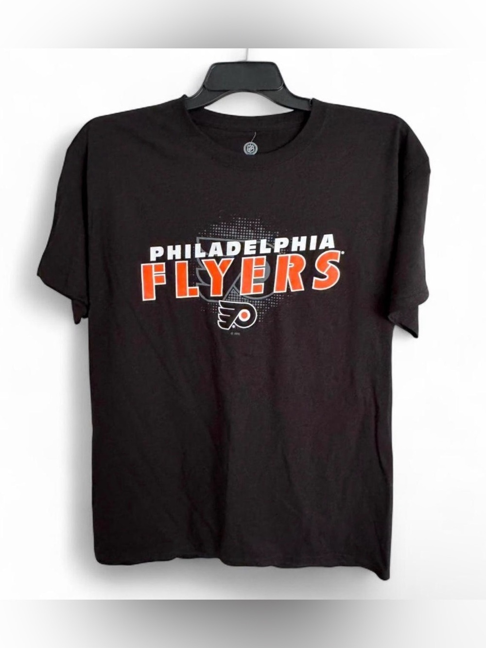 NHL Philadelphia Flyers Graphic T-Shirt Mens Large L Black Orange Spell Out Tee